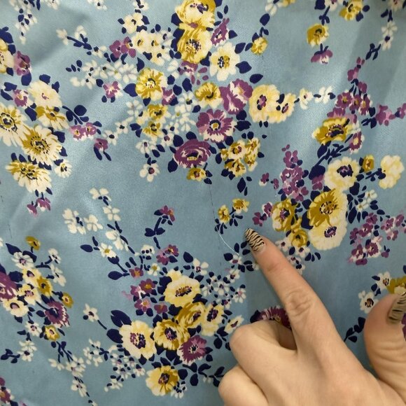 Zara Dress Womens Small Blue Floral Puff Sleeve Fit & Flare Mini Satin Sundress - Picture 4 of 14